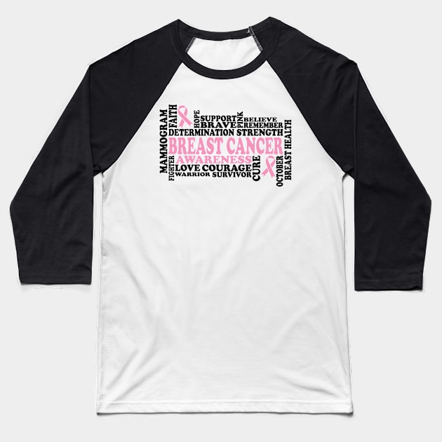 I Can Fight Cancer - Breast Cancer Support  - Survivor - Awareness Light Pink Ribbon Black Font Baseball T-Shirt by Color Me Happy 123